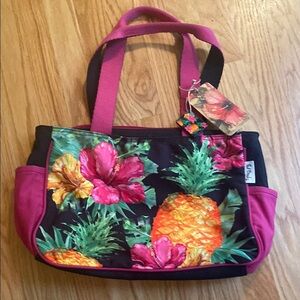 Sun N Sand Paul Brent hibiscus and pineapple medium Tote. NWT